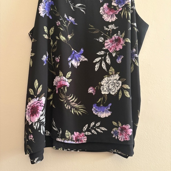 Reitmans Black Floral Print Spaghetti Strap Double Lined Blouse - Picture 6 of 14